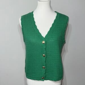 Ann Taylor Kelly Green Knit Button-Up Vest Women's S